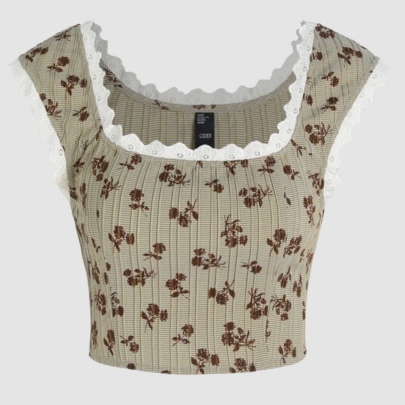 Cider Tops - CIDER FLORAL SLEEVELESS BLOUSE CROP, Large